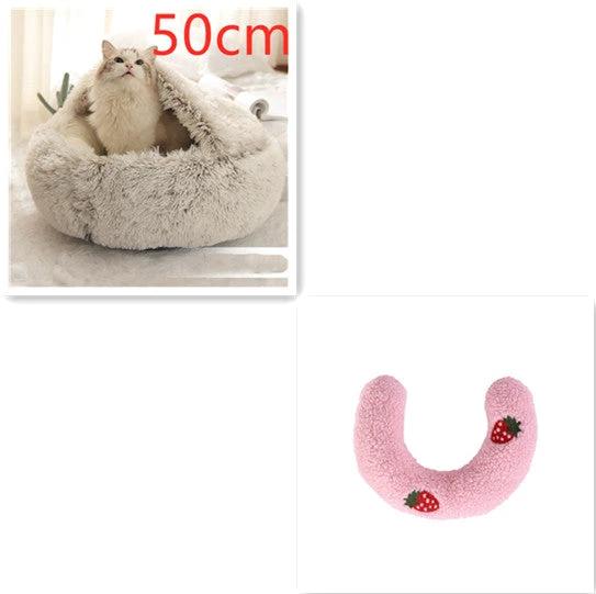 2 In 1 Dog And Cat Bed Pet Winter Bed Round Plush Warm Bed House Soft Long Plush Pets Bed Pet Products by GJG Denim