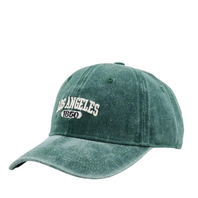 Men's Retro Washed Distressed "Los Angeles" Embroidered Peaked Cap by GJG Denim