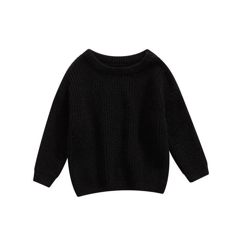 Girls' Solid Color Crew Neck Casual Sweater by GJG Denim