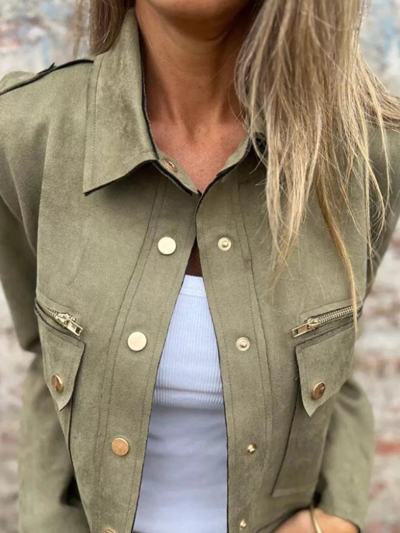 Full Size Snap Down Long Sleeve Jacket Plus Size by Lady Ros