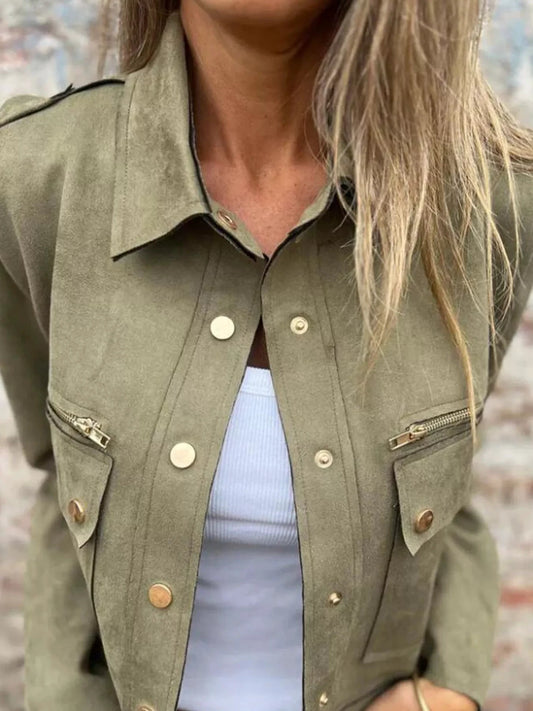 Full Size Snap Down Long Sleeve Jacket Plus Size by Lady Ros