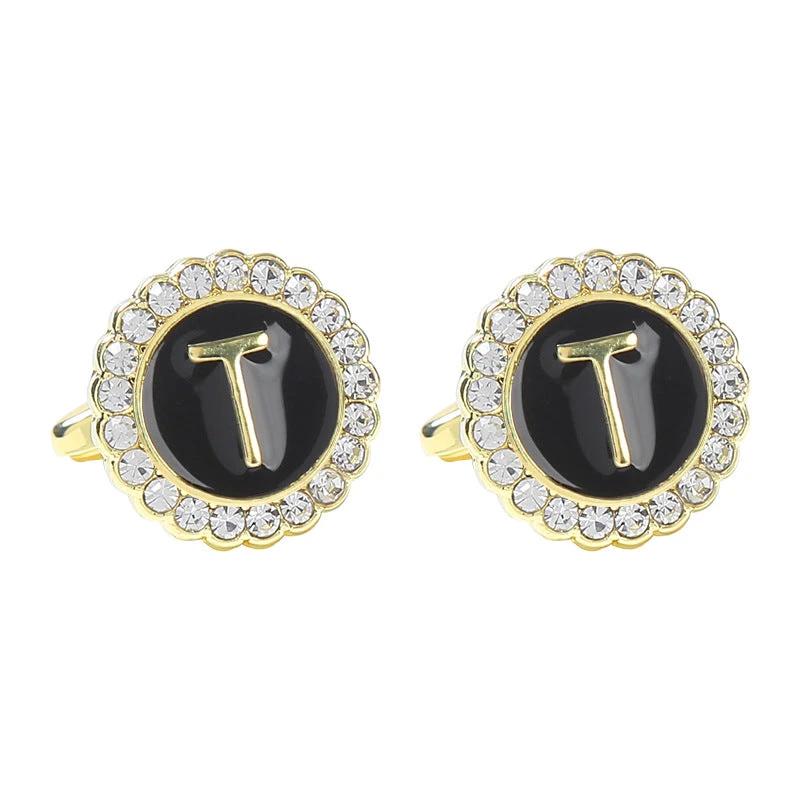 Round Diamond-like Cufflinks for Men 26 Letters by GJG Denim