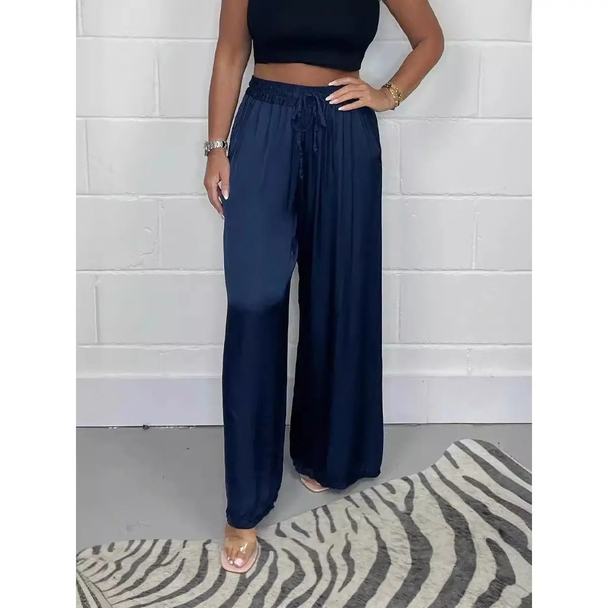 Women's Summer Fashion Matte Satin Casual Pants by GJG Denim