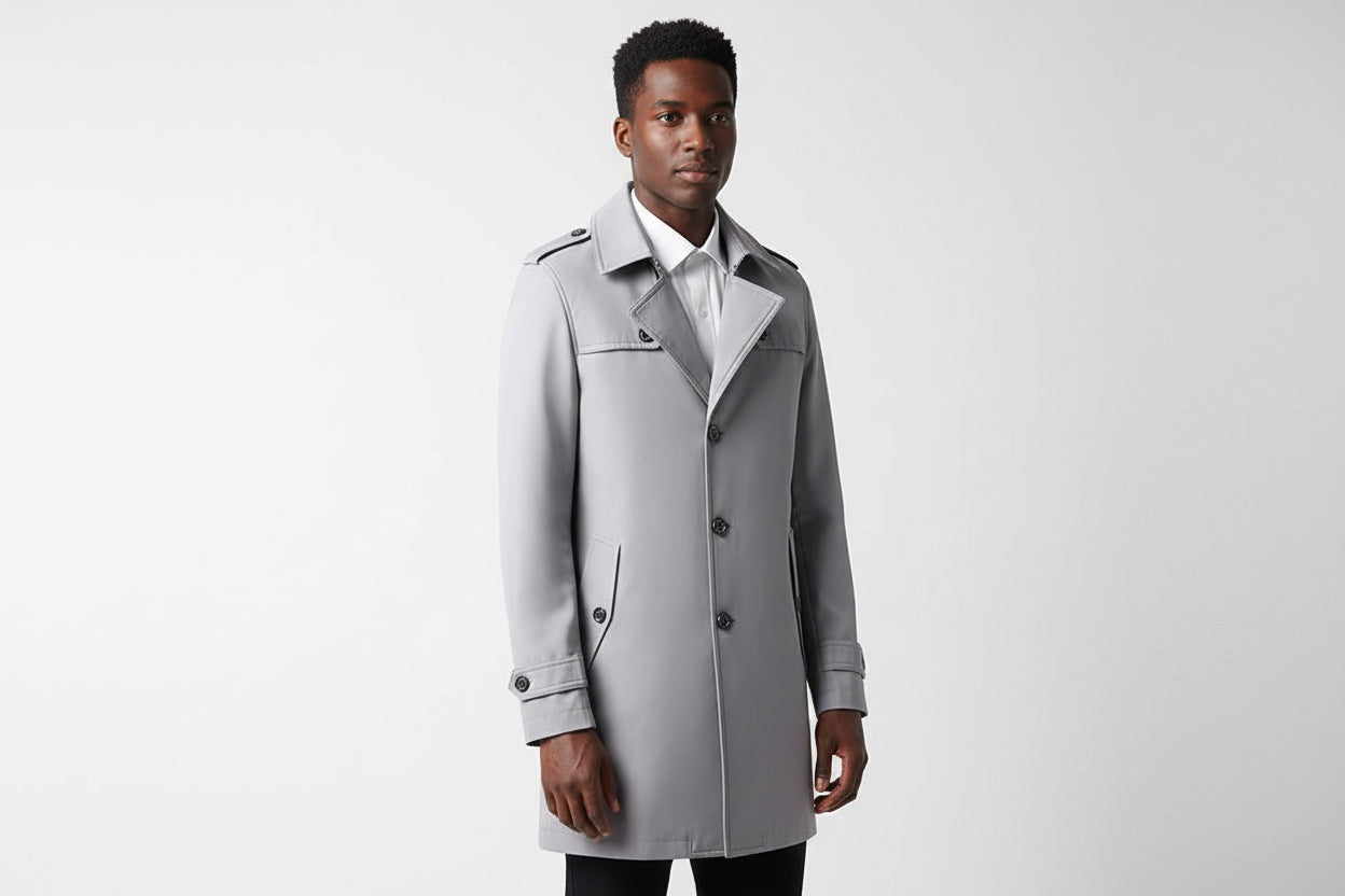 Mid-length Lapel Casual Fashionable Versatile Trench Coat For Men by GJG Denim