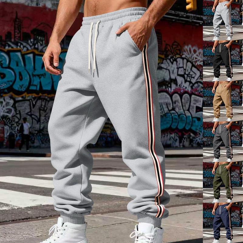 Men's Thickened Fleece-Lined Vertical-Stripe Sweatpants by GJG Denim