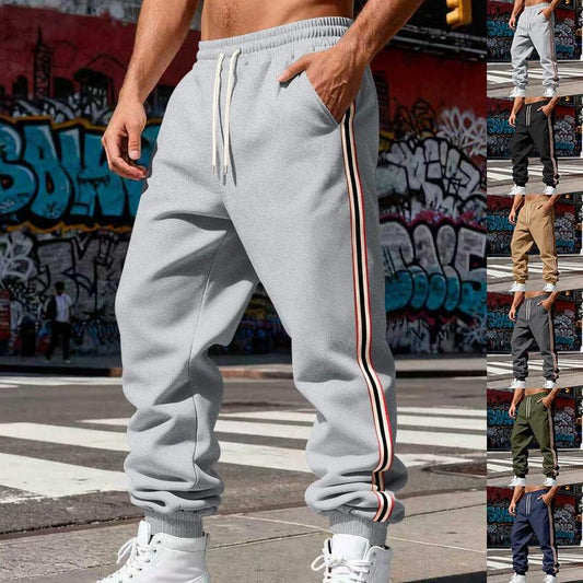 Men's Thickened Fleece-Lined Vertical-Stripe Sweatpants by GJG Denim