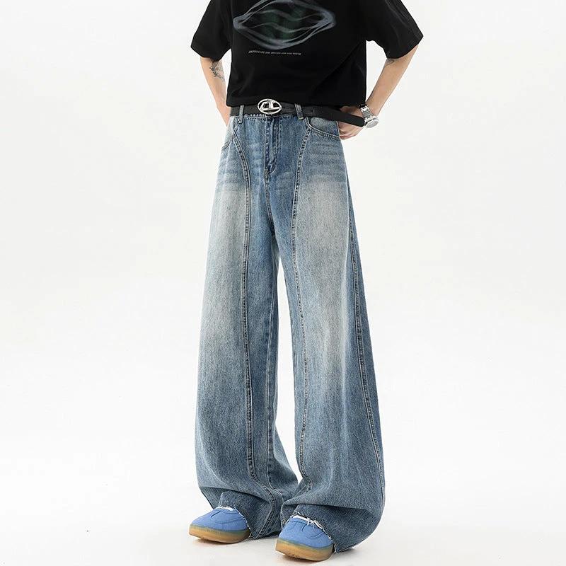 Retro Blue Denim Men's Loose Wide-leg Pants by GJG Denim