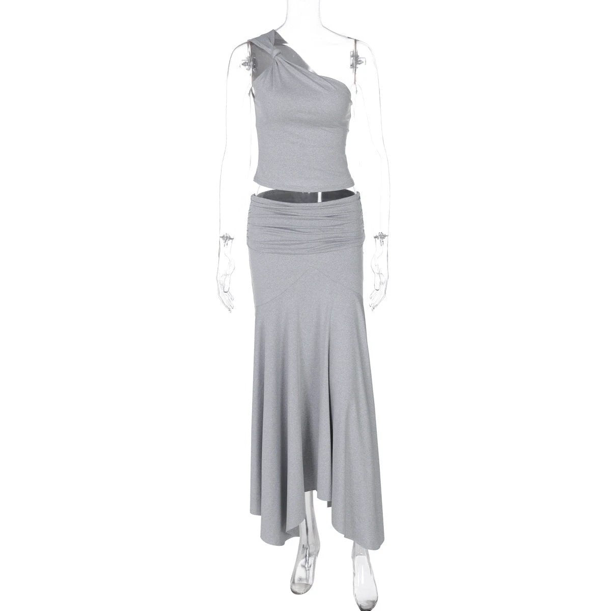Ins Style Women's Solid Color Sleeveless Vest High Waist Skirt Two-piece Set by GJG Denim