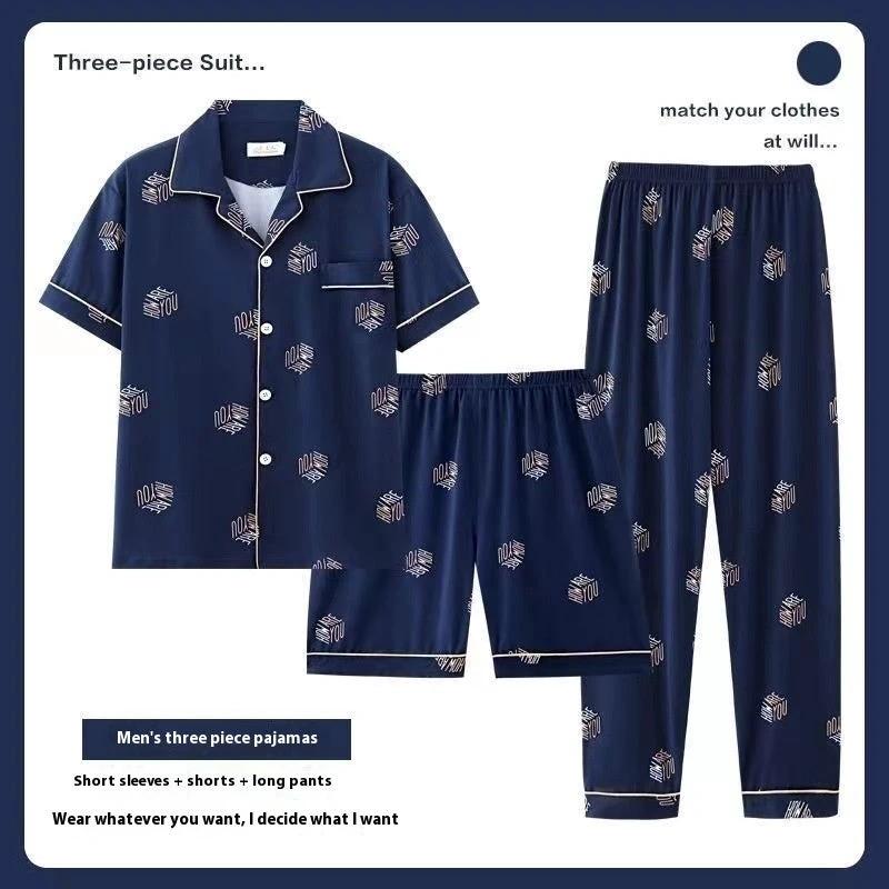 Men's Pajamas Short-sleeved Three-piece Set by GJG Denim