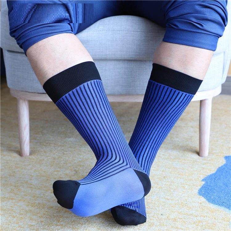 Men's Blue Striped Mid-calf Business Socks by GJG Denim