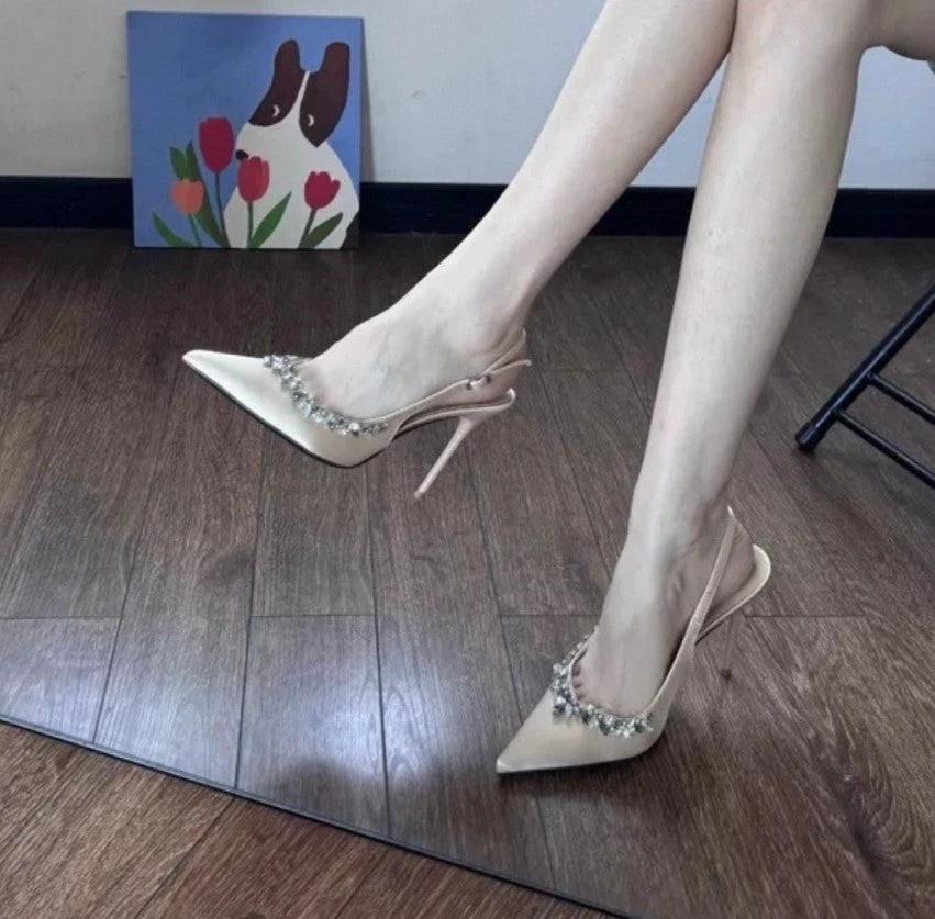 Special-interest Design Rhinestone Trim High Heels For Women by GJG Denim