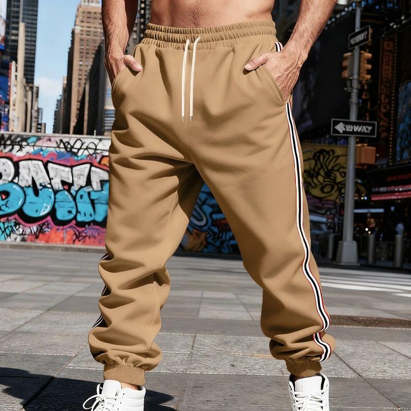 Men's Thickened Fleece-Lined Vertical-Stripe Sweatpants by GJG Denim