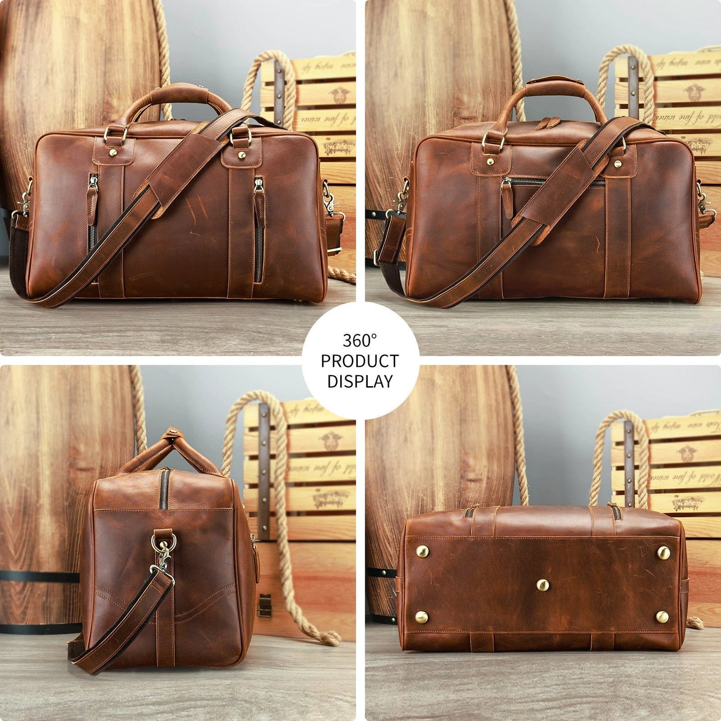 Retro Short-distance Travel Bag Genuine Leather Men by Social Buzz eSIMs