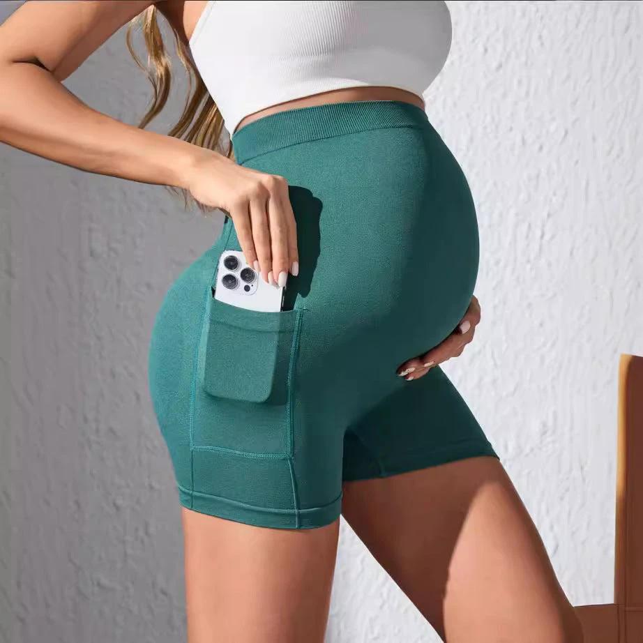 European And American Pregnant Women Pocket Shorts Summer 2024 New High Waist Belly Support Sports Yoga Shorts For Pregnant Women Women by GJG Denim
