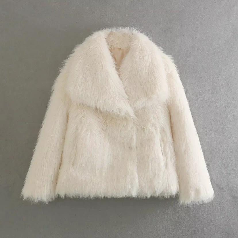 Large Lapel Fluffy Plush Artificial Fur Short by GJG Denim
