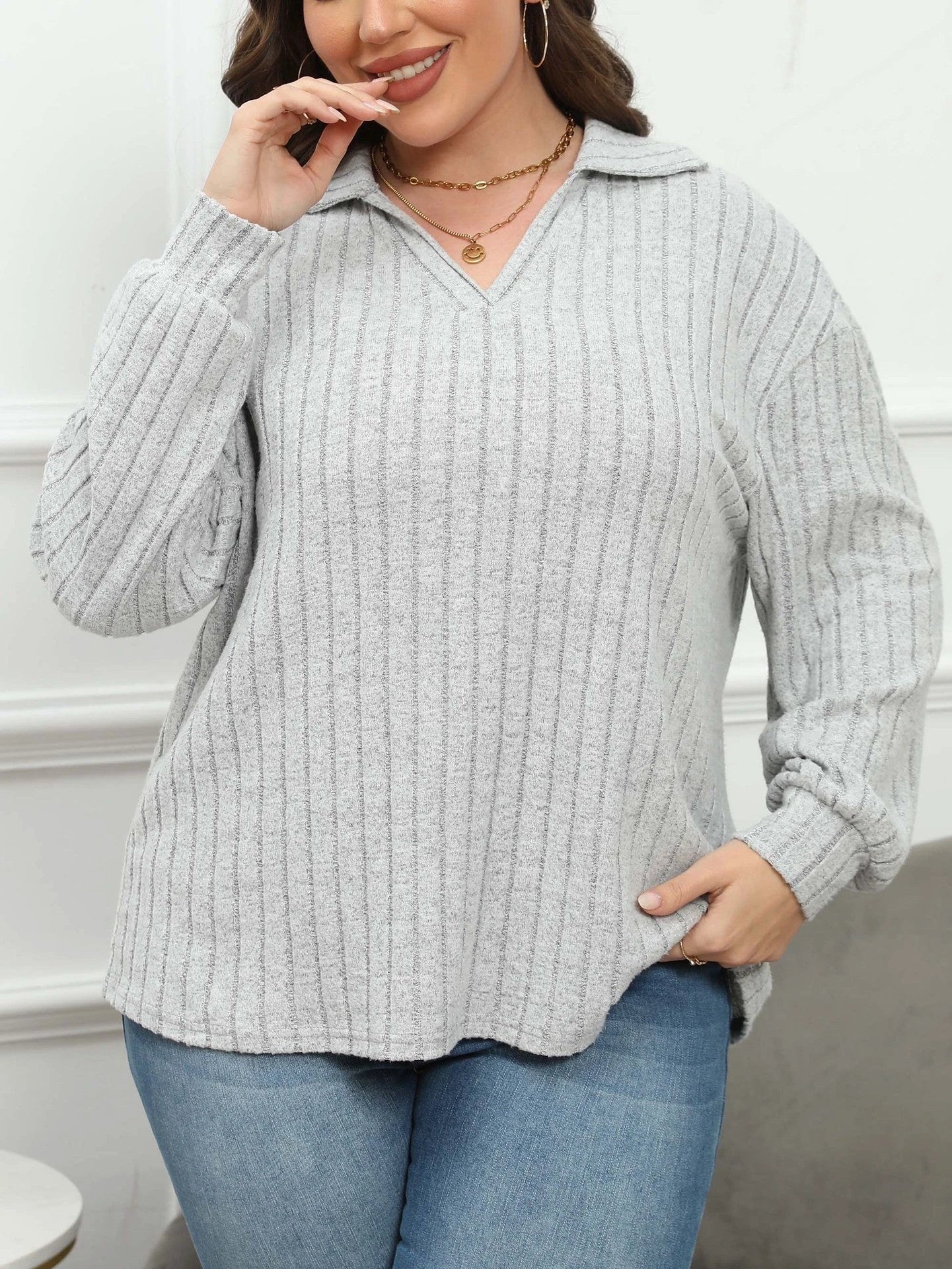 Women's Plus Size Polo Collar Bottoming Shirt by GJG Denim