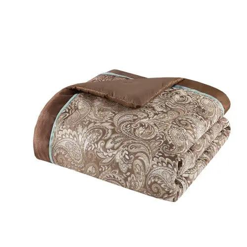12 Piece Comforter Set With Cotton Bed Sheets Blue Brown Full by GJG Denim