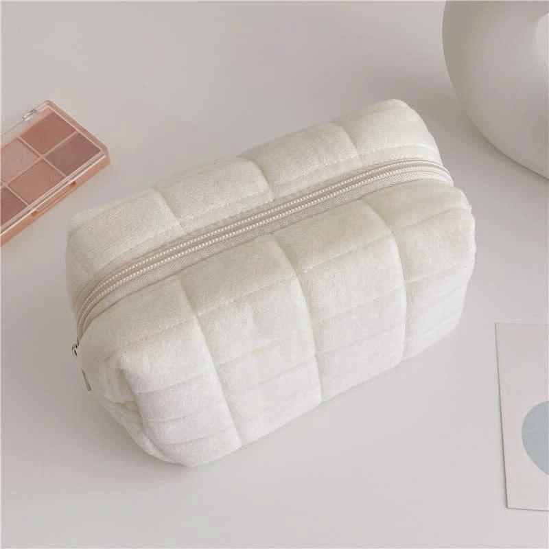 Plush Makeup Bag Checkered Cosmetic Bag Cosmetic Travel Bag Large Zipper Travel Toiletry Bag Portable Multi Functional Capacity Bag Cute Makeup Brushes Storage Bag For Women by GJG Denim
