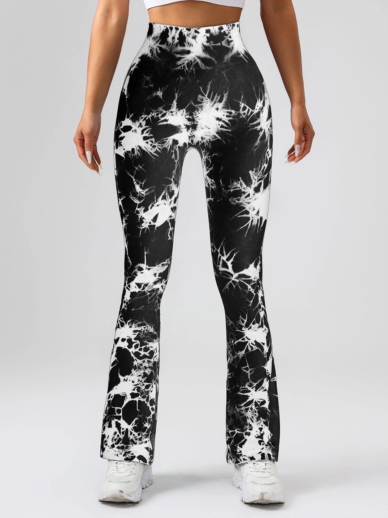High-Waist Tummy Control Flare Yoga Pants For Women, Tie-Dye Stretch Slimming Bootcut Workout Pants, Fitness & Sports Activewear by GJG Denim