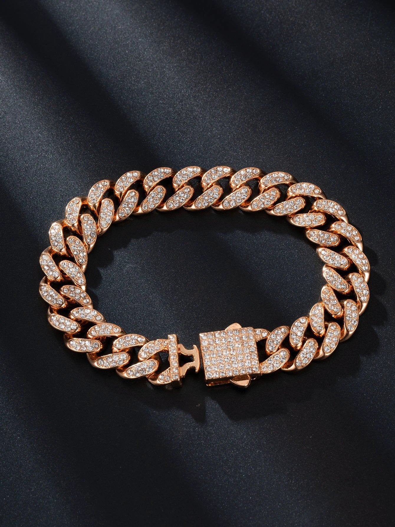 Spring Buckle Cuba Bracelet Alloy Full Diamond by GJG Denim