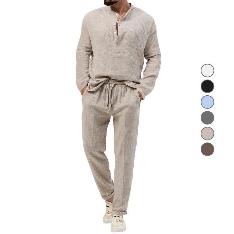 Solid Color Casual T-shirt Long Sleeve Shirt Pants Suit by GJG Denim