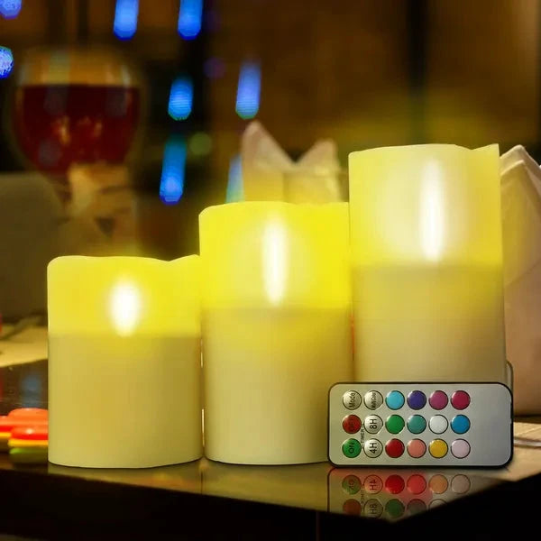 3Pcs Flameless Candles Wireless Battery Operated LED Flickering Candles W/ Remote Control Timer by GJG Denim