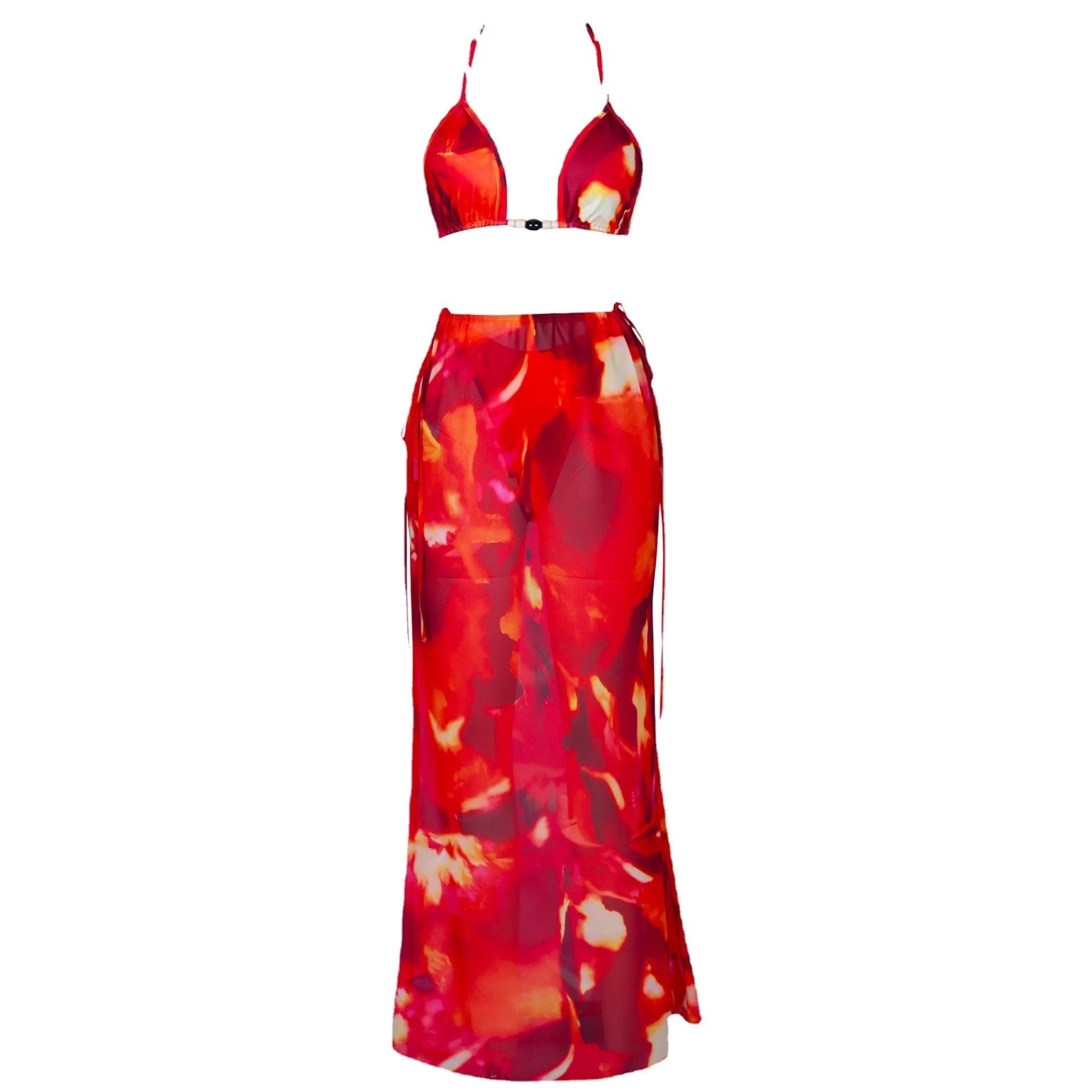 Printed Bikini Strappy Skirt Casual Suit by GJG Denim