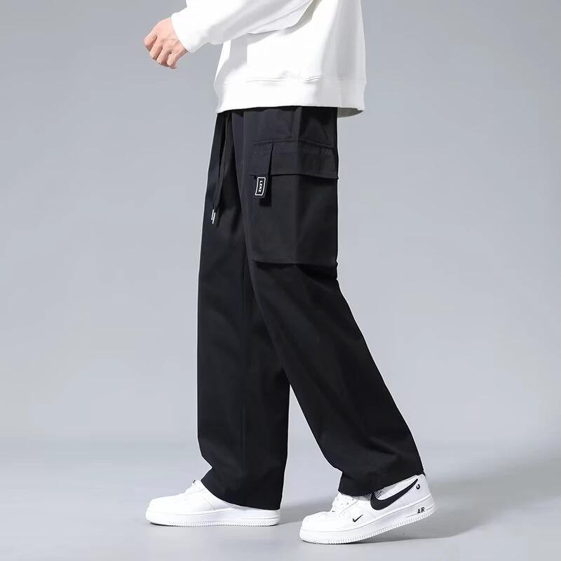 Large Loose Pockets Drawstring Boys Straight Cargo Pants by GJG Denim