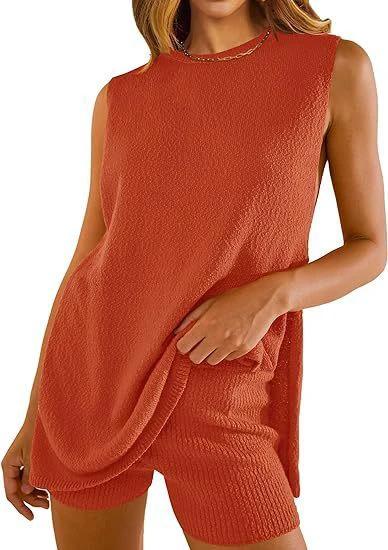 Summer Loose-fitting Casual Round-neck Vest Shorts Knitting Suit Women by GJG Denim