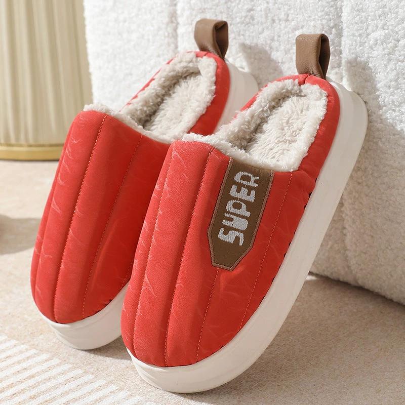 Men's Striped Waterproof Thick-soled Non-slip Plush Slippers by GJG Denim