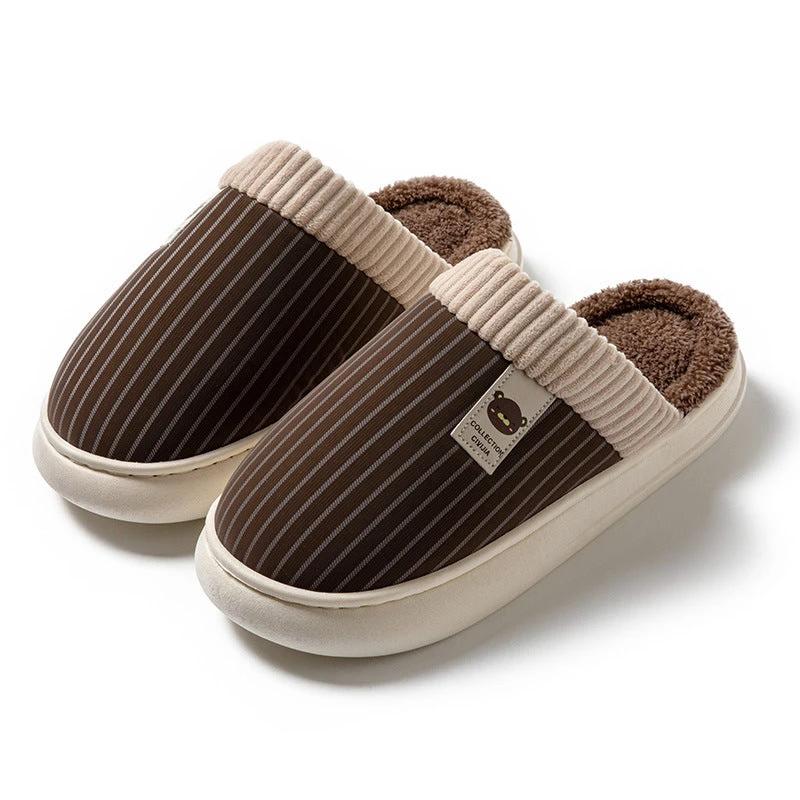 Men's Solid Striped Plush Fleece Slippers by GJG Denim