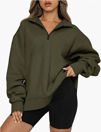 Women Sweatshirts Zip Turndown Collar Loose Casual Tops Clothes by GJG Denim