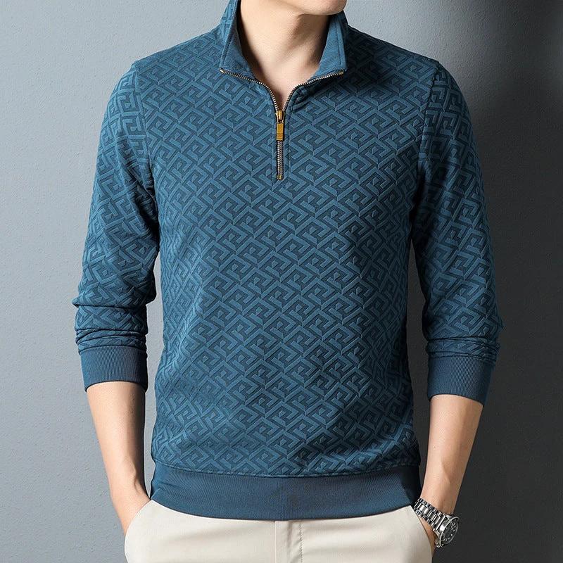 Men's Long Sleeve Zipper And Lapel Stand Collar Shirt by GJG Denim