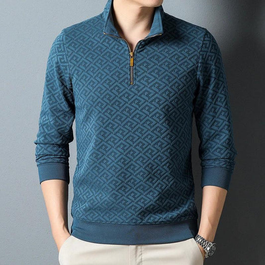 Men's Long Sleeve Zipper And Lapel Stand Collar Shirt by GJG Denim