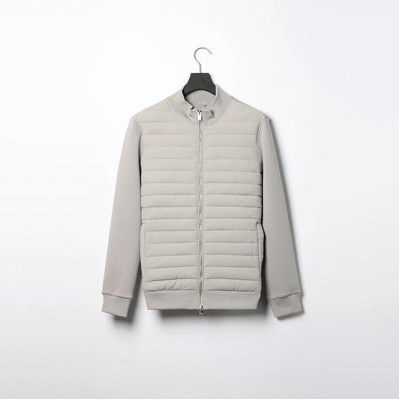 Lightweight Stand Collar Coat For Men Fashion Stitching Knitted Jacket Winter Outwear by GJG Denim