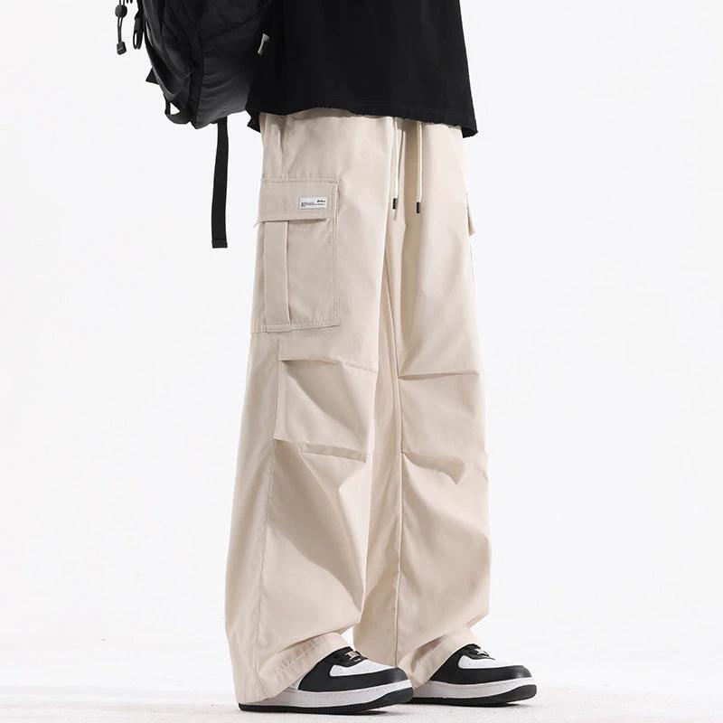 Retro High Street Fashionable Pleated Straight Cargo Pants by GJG Denim