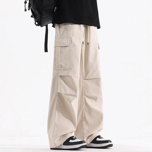 Retro High Street Fashionable Pleated Straight Cargo Pants by GJG Denim