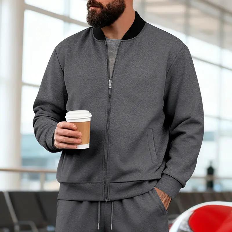 Men's Stand-Up Collar Sporty-Casual Zip-Up Suit by GJG Denim
