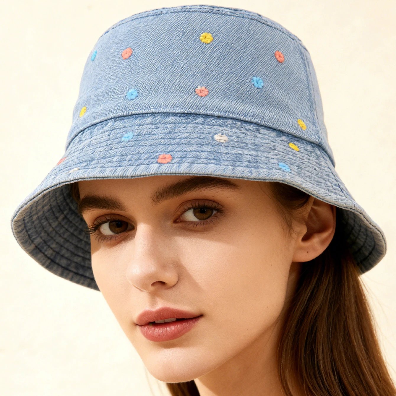 Korean-style Water-washed Embroidered Full-pattern Small Floral Fisherman Hat, Energetic And Cute Flat-top Cap, Suitable For Outdoor Wear. by GJG Denim