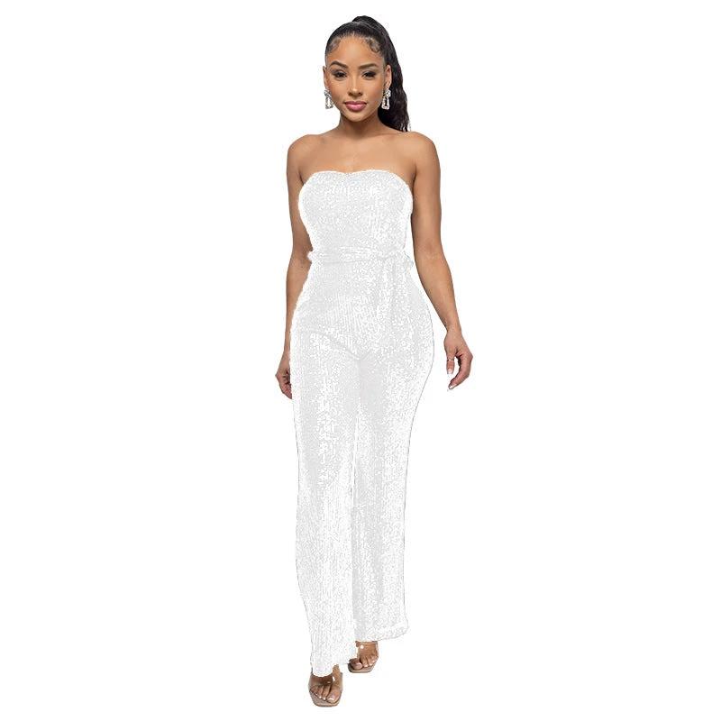 Solid-color Womens Tube Top Backless Jumpsuit by GJG Denim