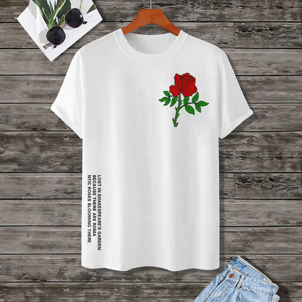 Rose 3D Digital Short Sleeved T-shirt For Men by GJG Denim