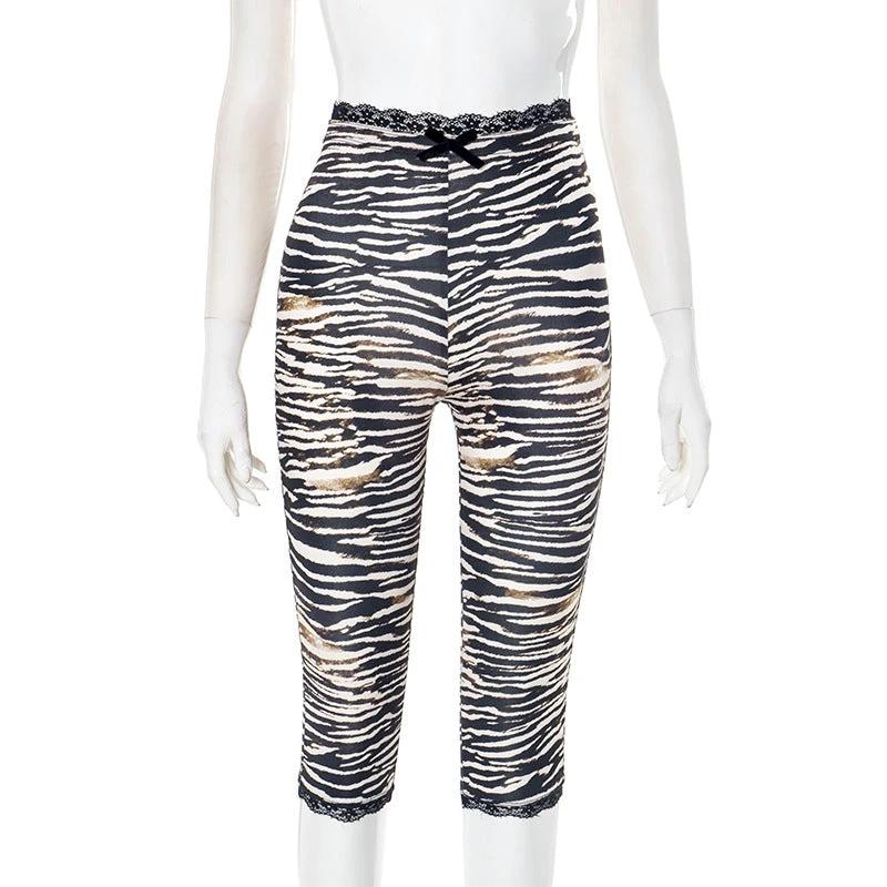 Sexy Lace Leopard Print Cropped Tight Straight-leg Pants by GJG Denim