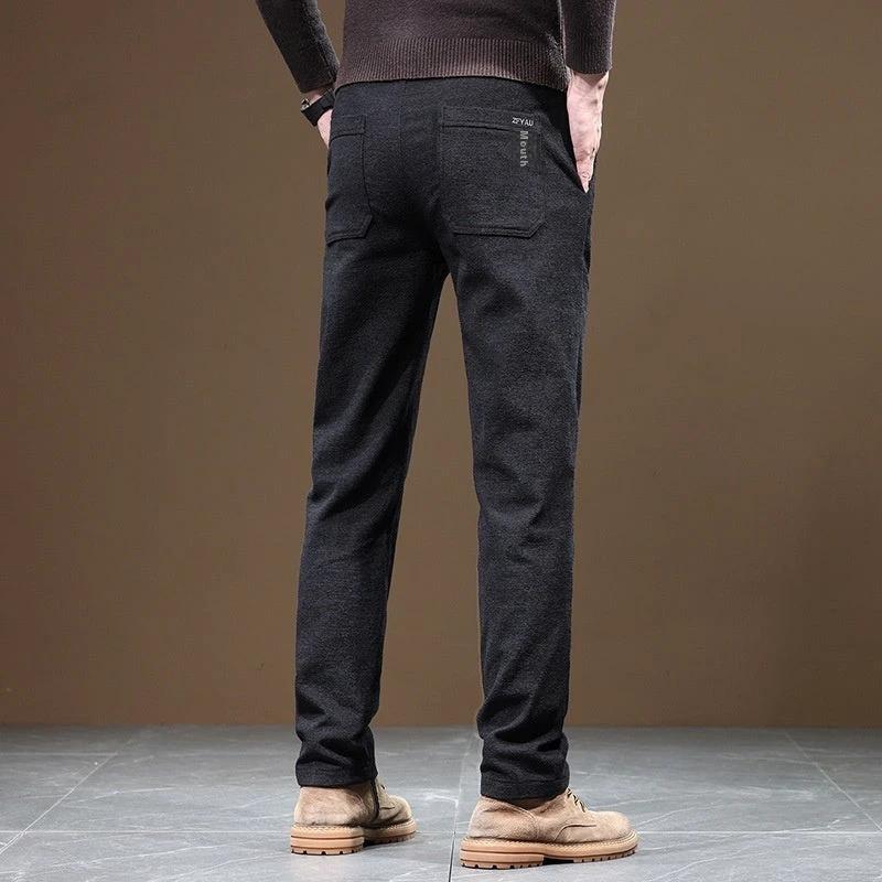 Men's Slim Fit Straight Fleece-lined Thick Business Casual Pants by GJG Denim