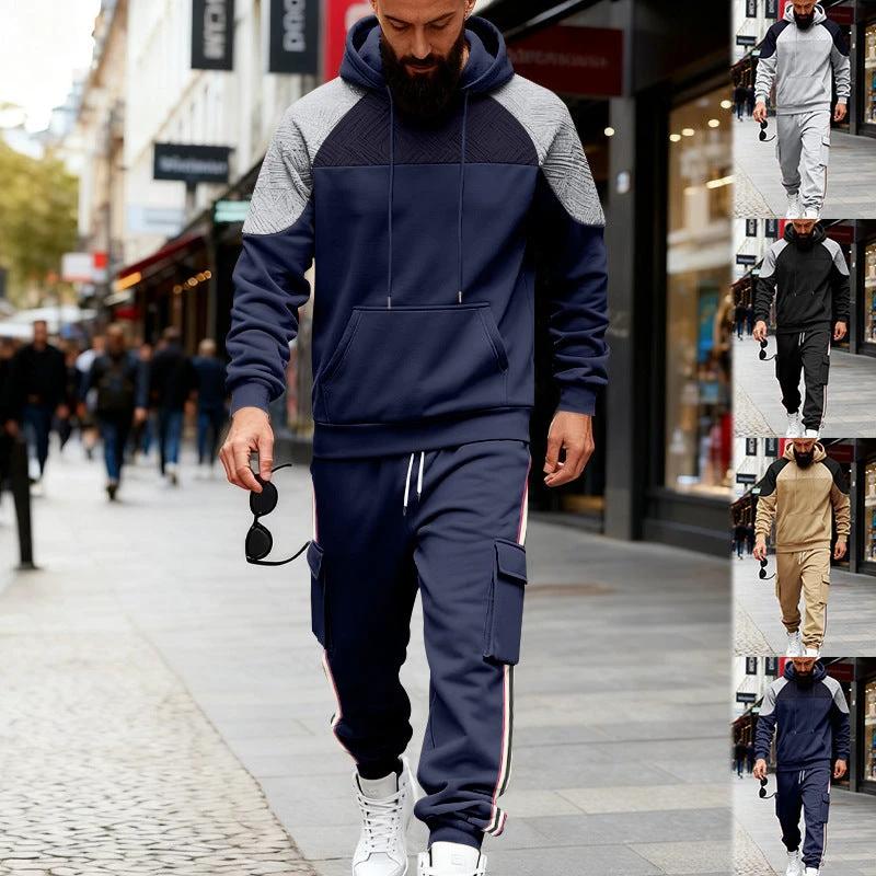Loose Color-block Textured Hoodie And Sweatpants Casual Set by GJG Denim