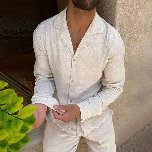 Casual Long-sleeved Suits Fashion Lapel Single-breasted Shirt Top And Slim-fit Trousers Men Clothing by GJG Denim