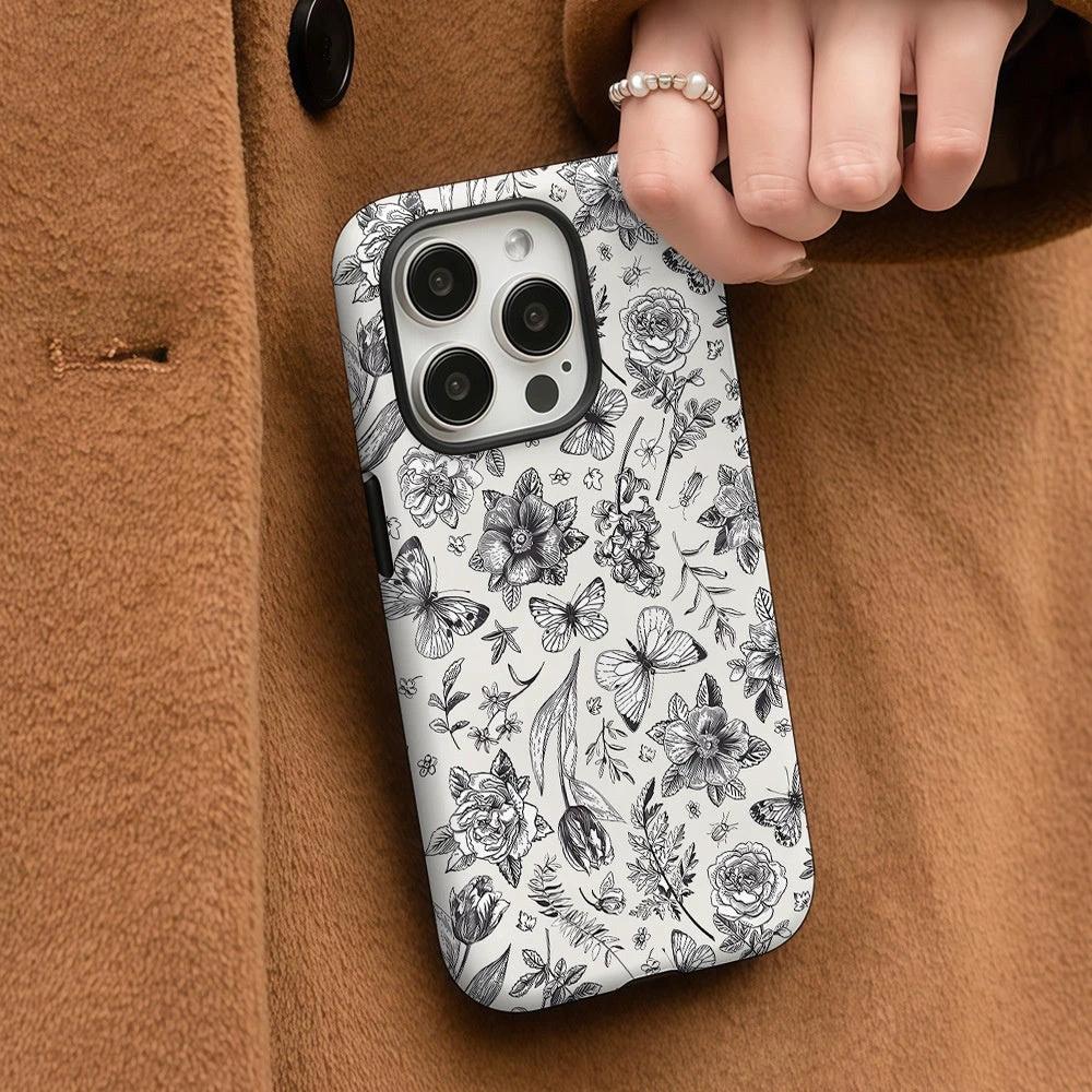 Anti-fall Feilin Phone Case Retro Illustration Butterfly by GJG Denim