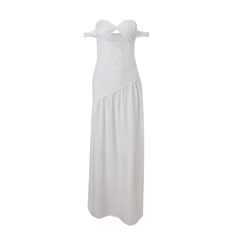 Pure Desire Style Tube Top Hollow-out Cinched Elegant White Dress by GJG Denim