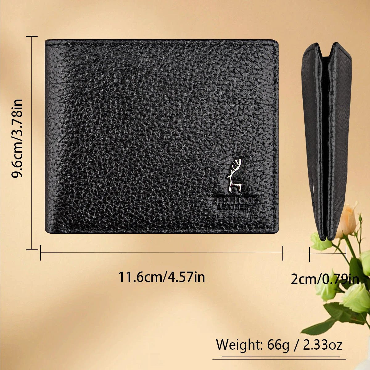 Black Men's Genuine Leather Wallet Cowhide Short Bifold by GJG Denim