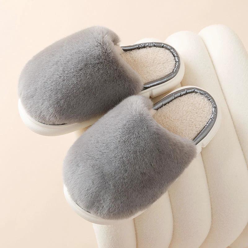 Fuzzy House Slippers Winter Warm Plush Faux Rabbit Fur Bedroom Shoes by GJG Denim