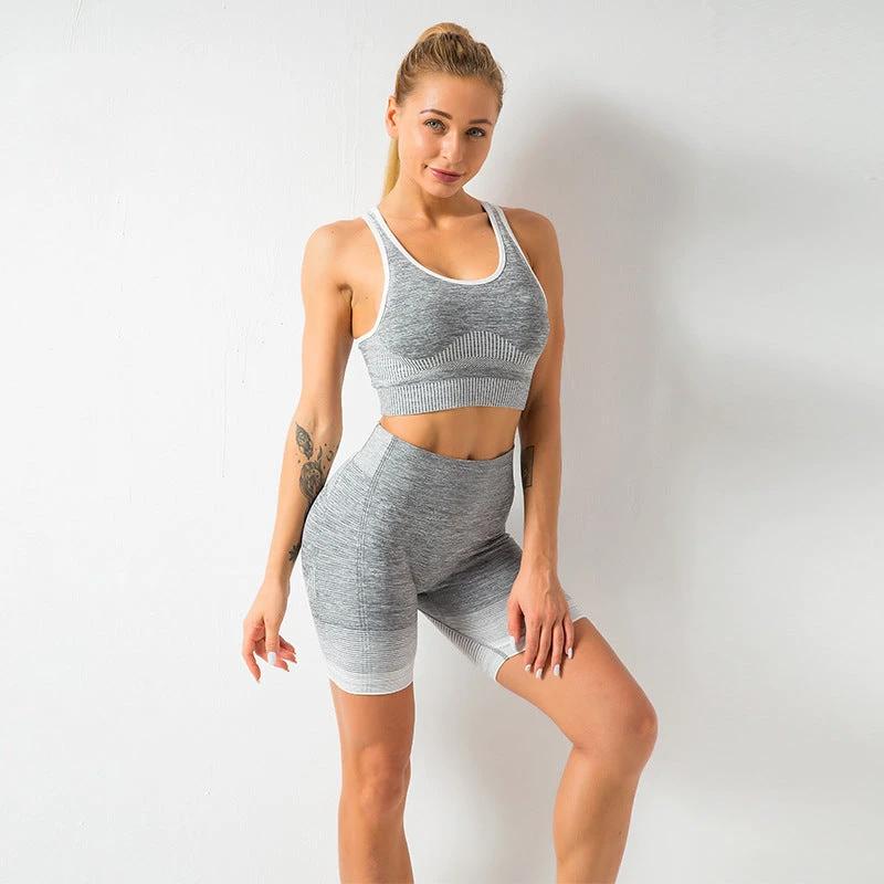 Seamless Yoga Wear Sports Suit Women Fitness Vest Bra Hip Lifting Tight Yoga Shorts by GJG Denim